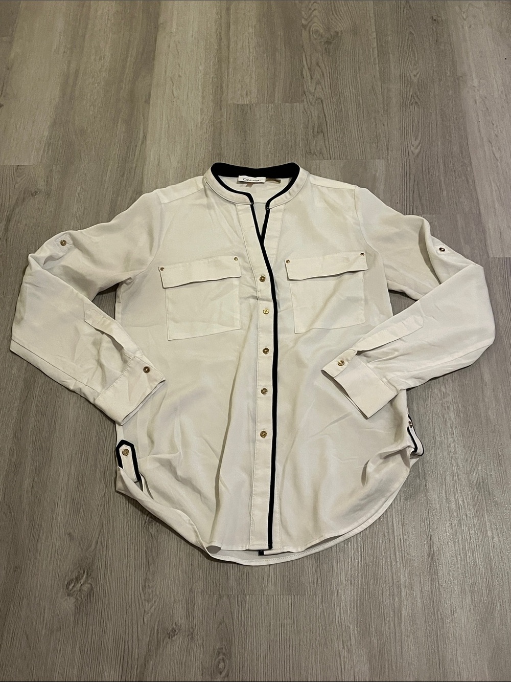 Calvin Klein Cream Shirt Jacket with Black Trim